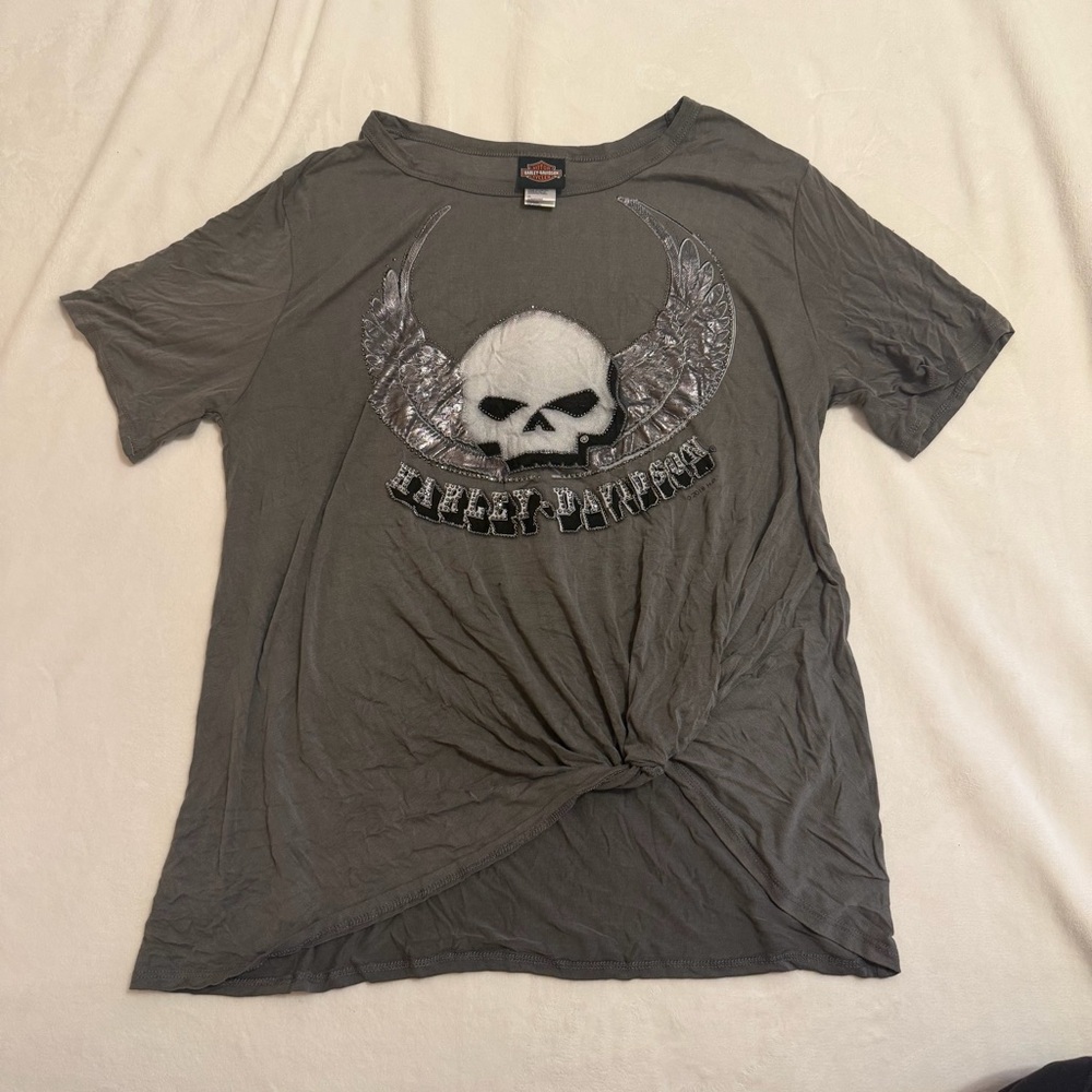 Harley-Davidson Black and Gray Skull Tee